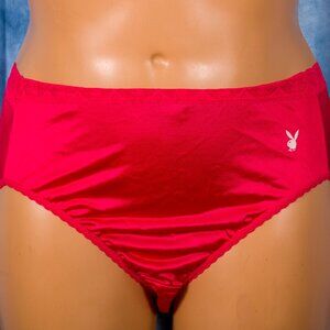 Playboy Bunny Red Antron NylonHigh Cut Panties w Lace  Size 6M